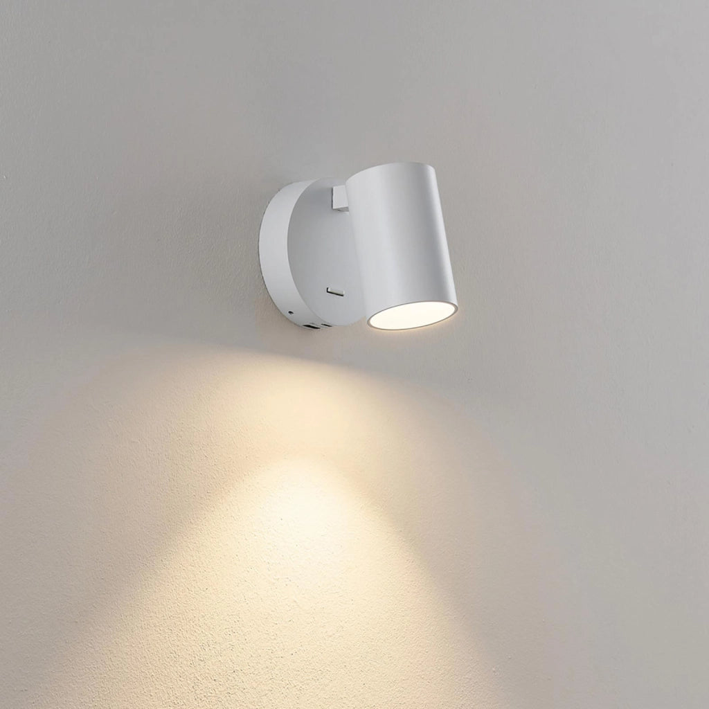 Applique lampada lettura comodino GU10 orientabile USB ricarica smartphone ON/OFF luce camera letto soggiorno BIANCO