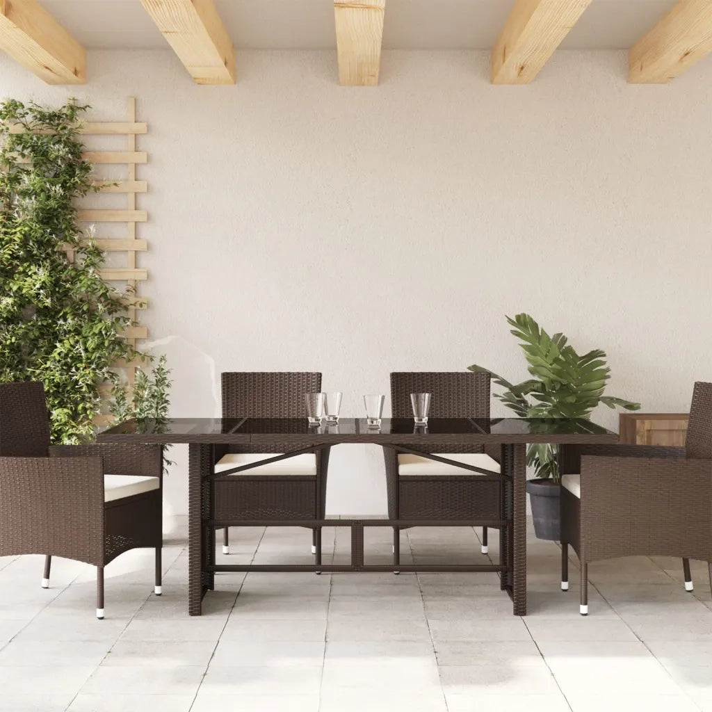 Tavolo Giardino Piano Vetro Marrone 190x80x74cm Polyrattan 365305
