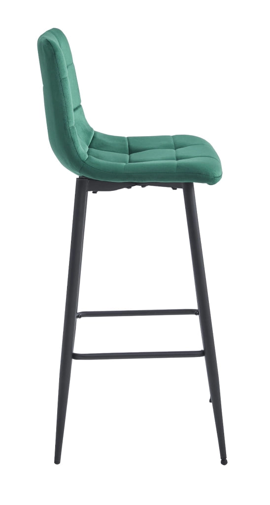 Sgabelli da bar Valora TEOTO in velluto verde scuro con gambe in acciaio nero x2