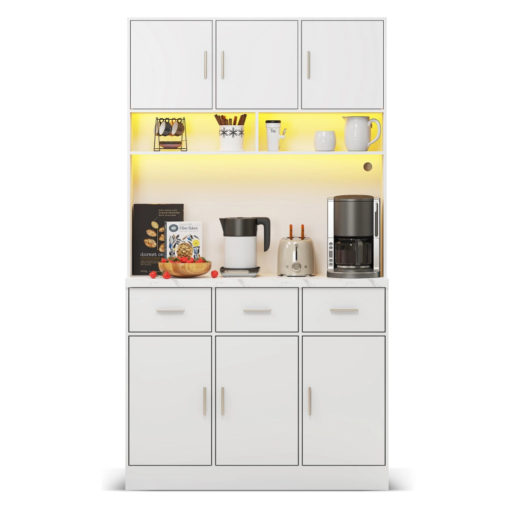Credenza multifunzione con LED e prese USB 100 x 40 x 180 cm; bianco