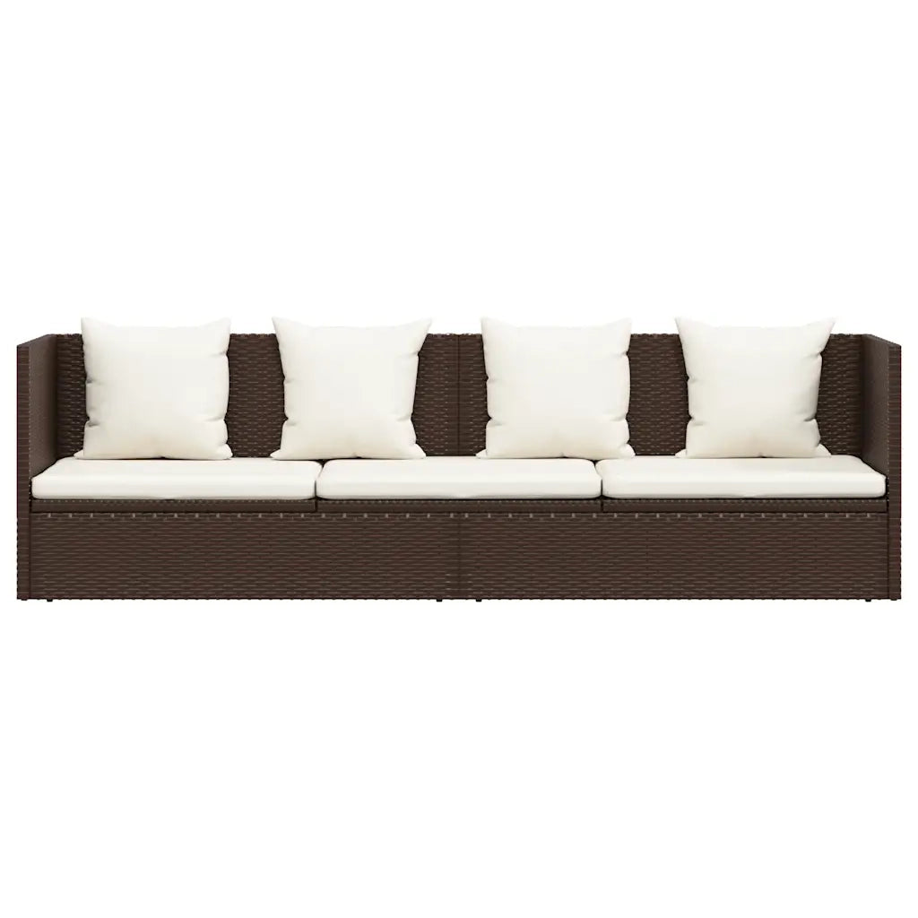 Lettino da Giardino con Cuscini in Polyrattan Marrone