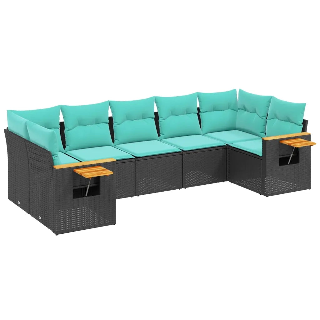 Set Divani da Giardino 7 pz con Cuscini Nero in Polyrattan 3227107