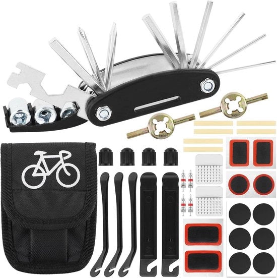 Kit di attrezzi per bicicletta da viaggio - 16-in-1 multitool - kit di riparazione pneumatici con borsa kit di attrezzi per bicicletta