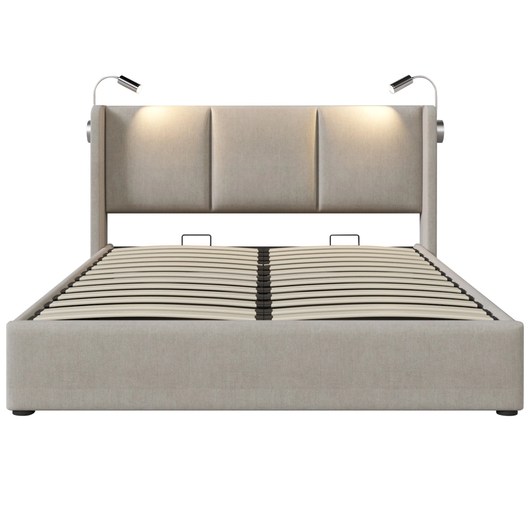 letto imbottito lino beige 140 x 200 cm
