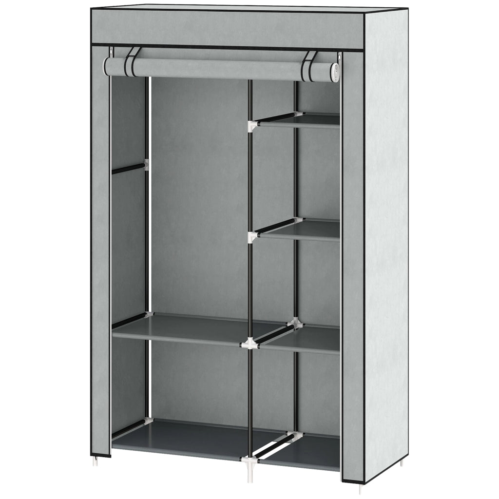 Armadio in Tessuto con 6 Ripiani e Appendiabiti ¨C Minimal ¨C Grigio Chiaro