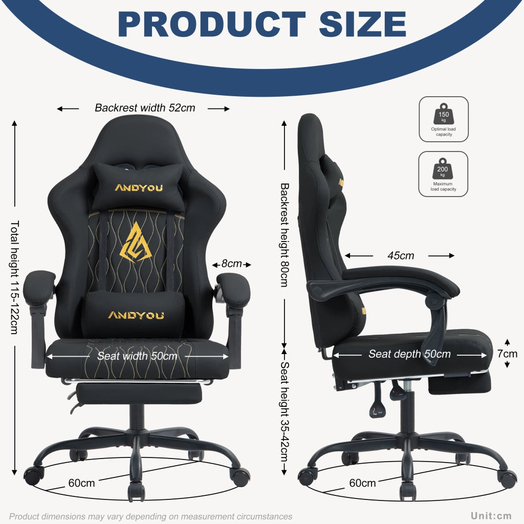 Sedia da gaming con poggiapiedi ¨C Minimal ¨C Pelle PU nera