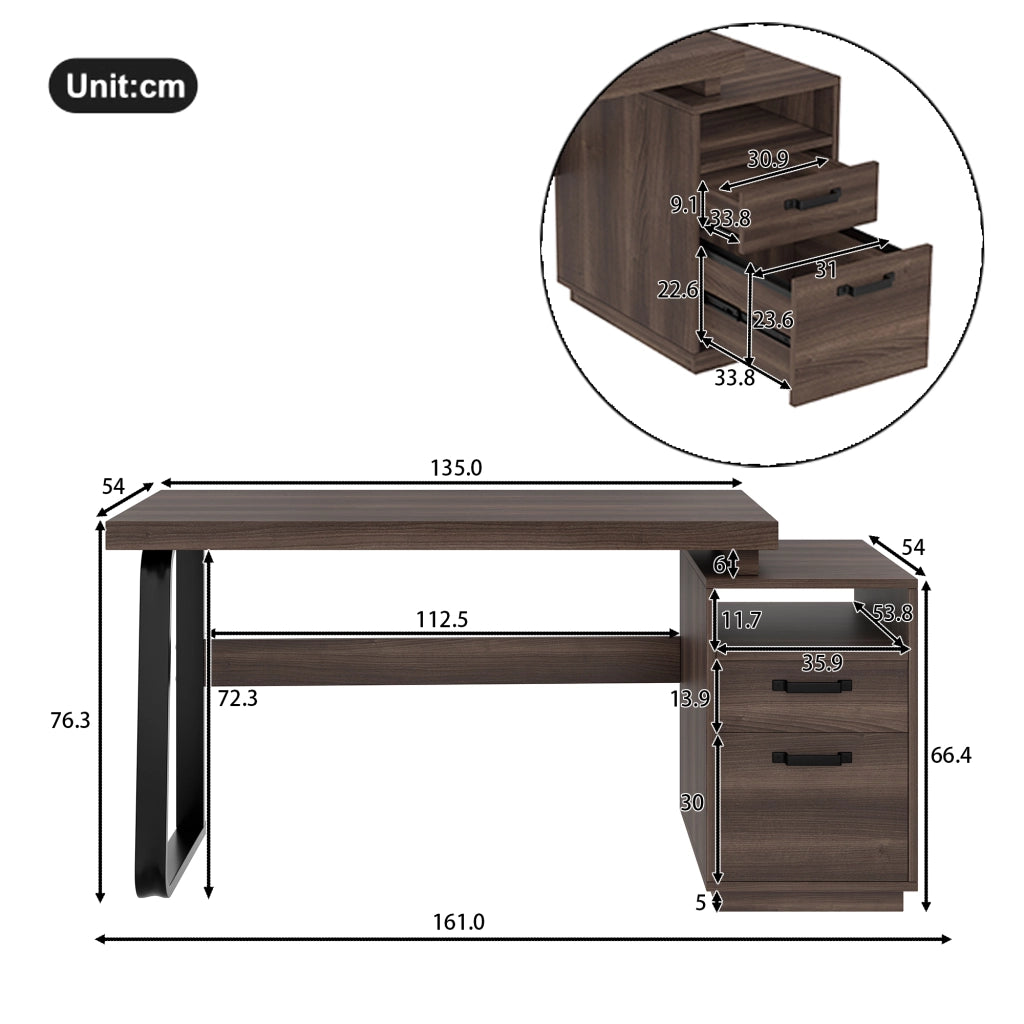 SCRIVANIA 135x54 cm con cassetto e vano aperto MDF e metallo marrone