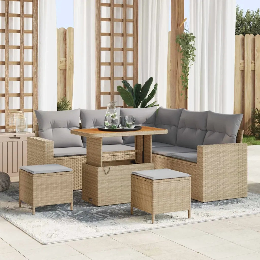 Set Divano da Giardino 9 pcs Beige e Grigio Chiaro polyrattan