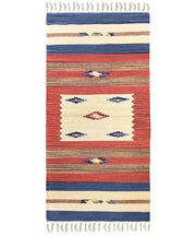 Tappeto passatoia KELIM 02 disegni etnici orientali colori vivaci cm.60x240 tessuto e frangia 100% cotone, lavabile in lavatrice