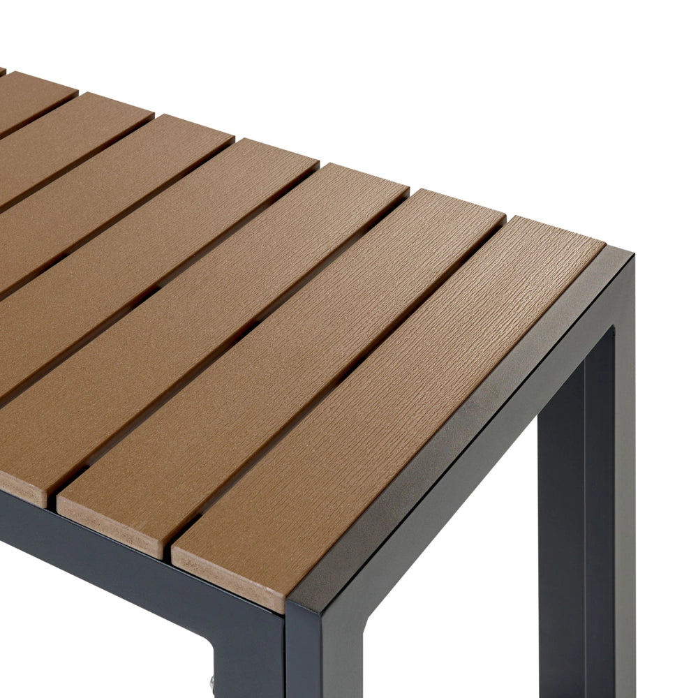 Set da Pranzo da Giardino Tavolo Rettangolare 2 Panche Telaio Alluminio anodizzato Legno Chiaro e Nero esterno terrazzo