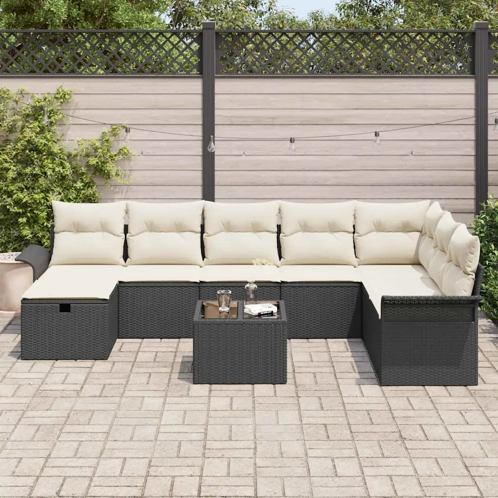 Set Divano da Giardino con cuscino 9 pcs Nero Poly Rattan 3360268