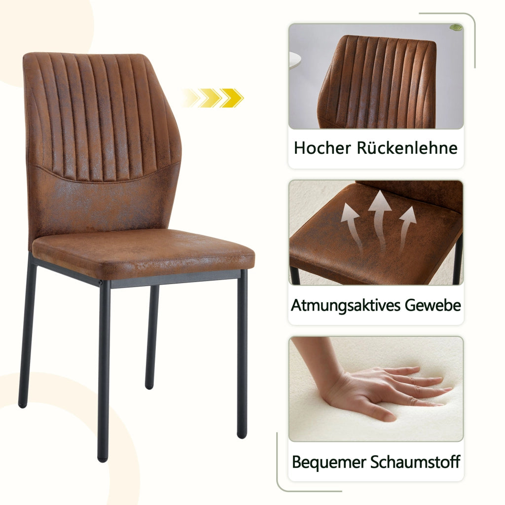 Sedie da pranzo set da 4 in tessuto tecnico con schienale a righe verticali e gambe in metallo nero marrone