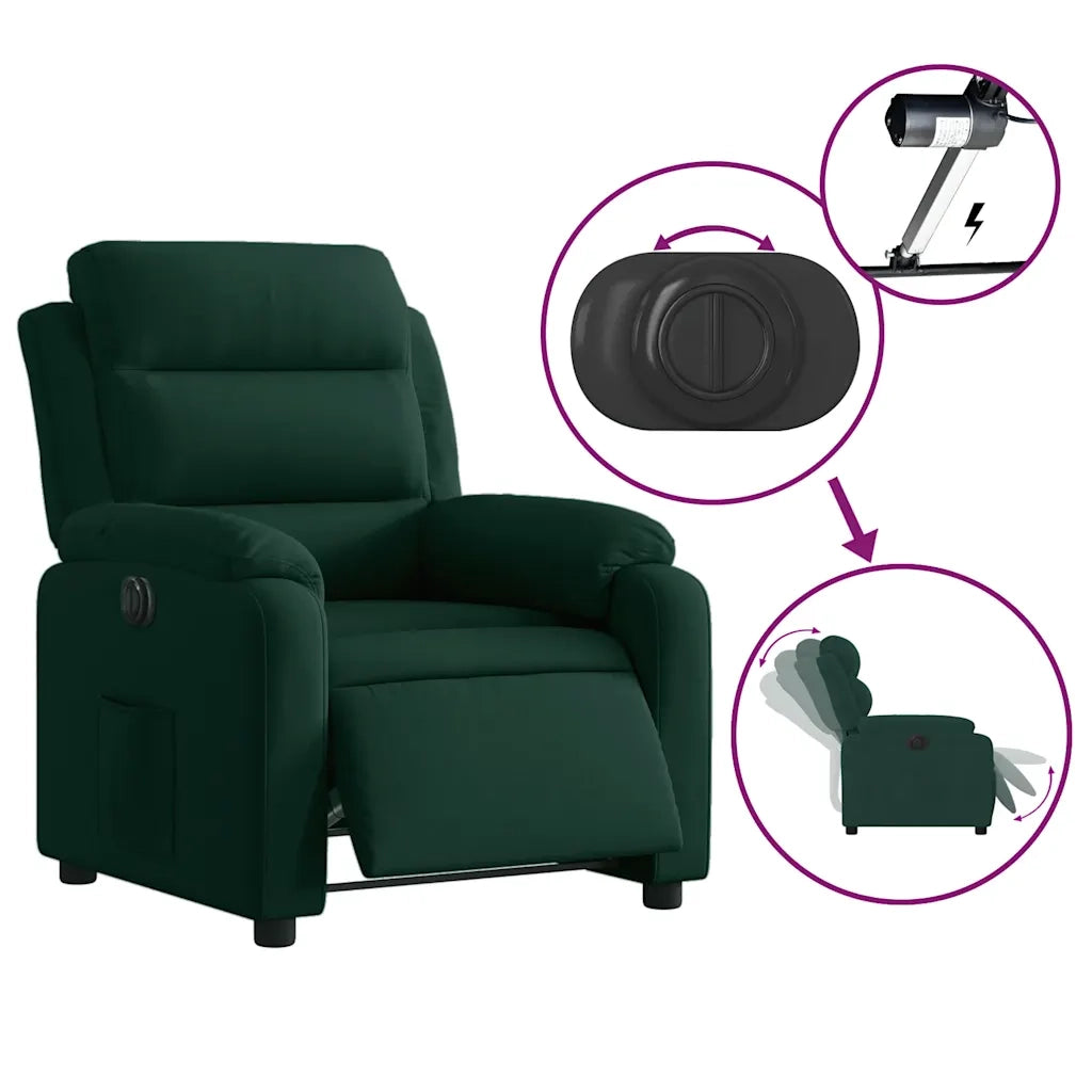 Poltrona | Sedia Relax Elettrica Reclinabile Verde Scuro in Vera Pelle
