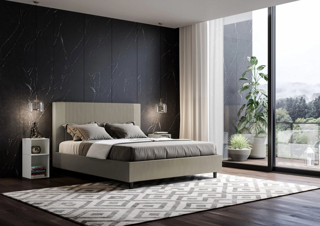 BS COM Letto matrimoniale con rete imbottito 160x190 similpelle cappuccino