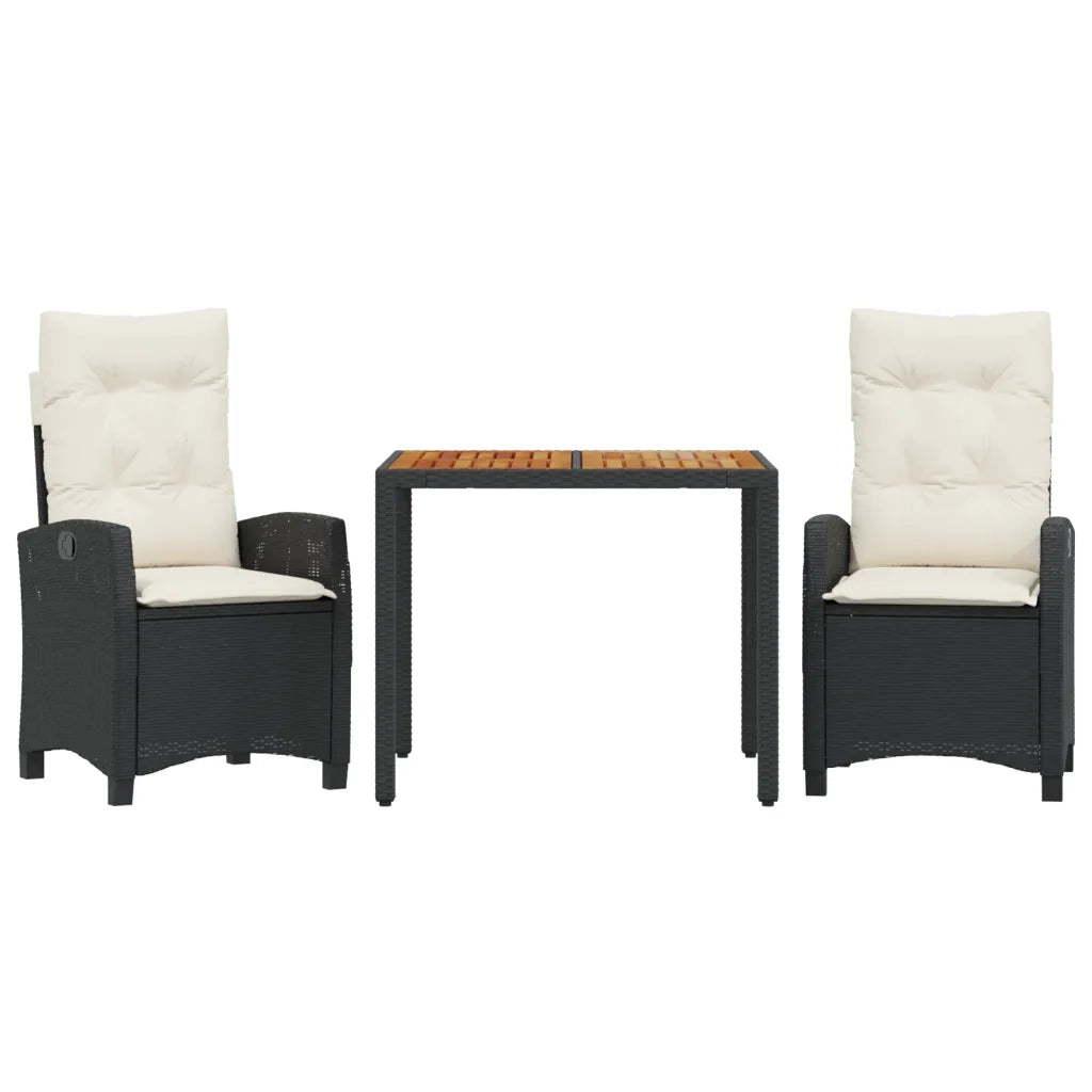 Set da Pranzo da Giardino 3 pz con Cuscini Nero in Polyrattan 3212653