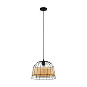 Sospensione Rustica-Country Anwick Metallo Nero E Rattan 1 Luce E27
