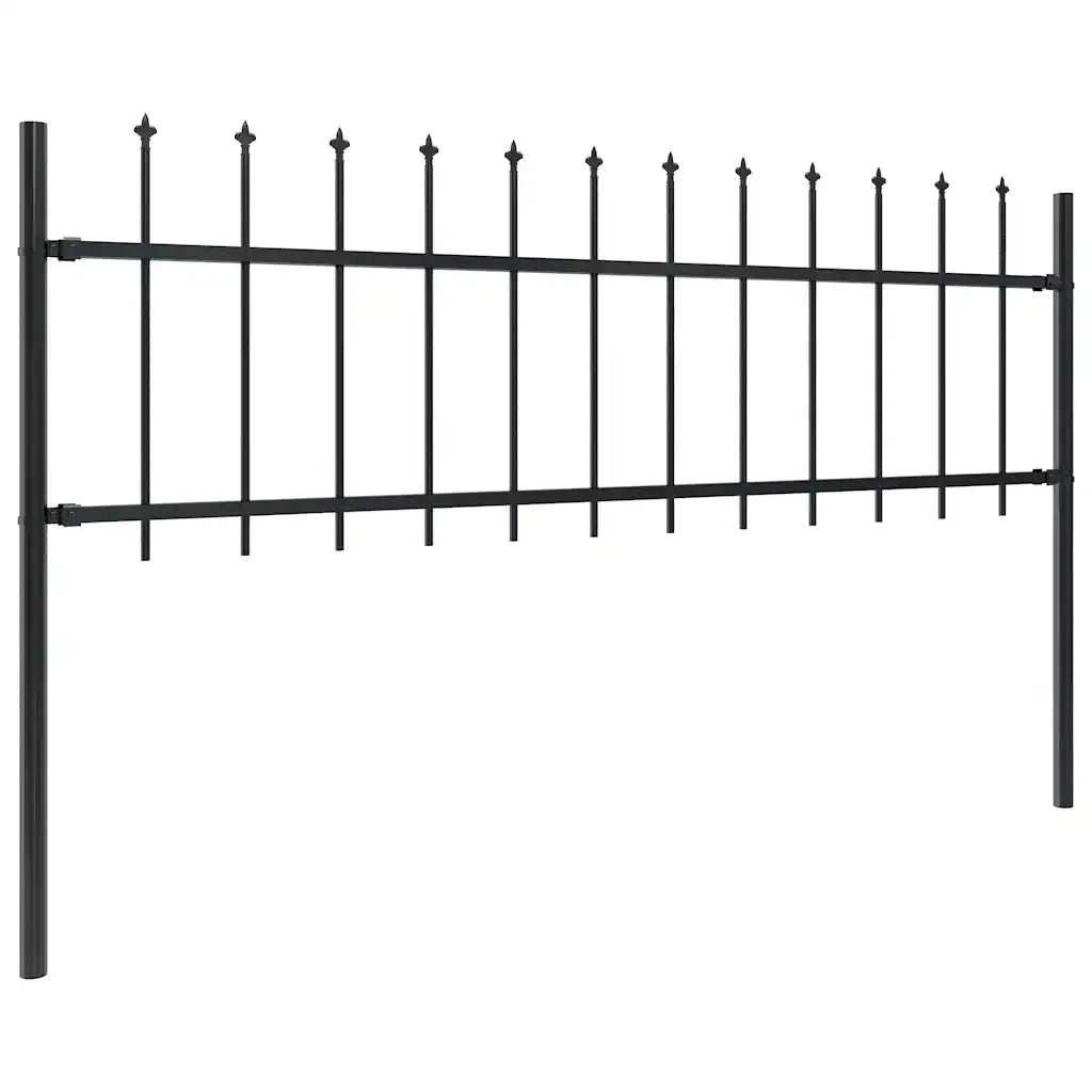 Recinzione da Giardino | Recinzione da cortile con Punta a Lancia in Acciaio 714,5x60 cm Nero