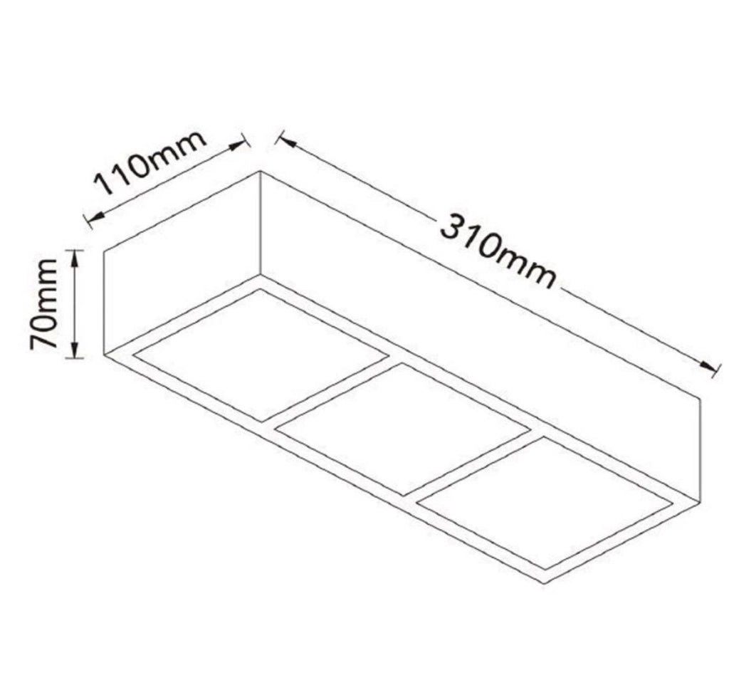 Applique in Gesso Rettangolare Verniciabile GX53 3 Luci – Plafoniera Soffitto 310x110 mm con Lampadine Incluse CCT