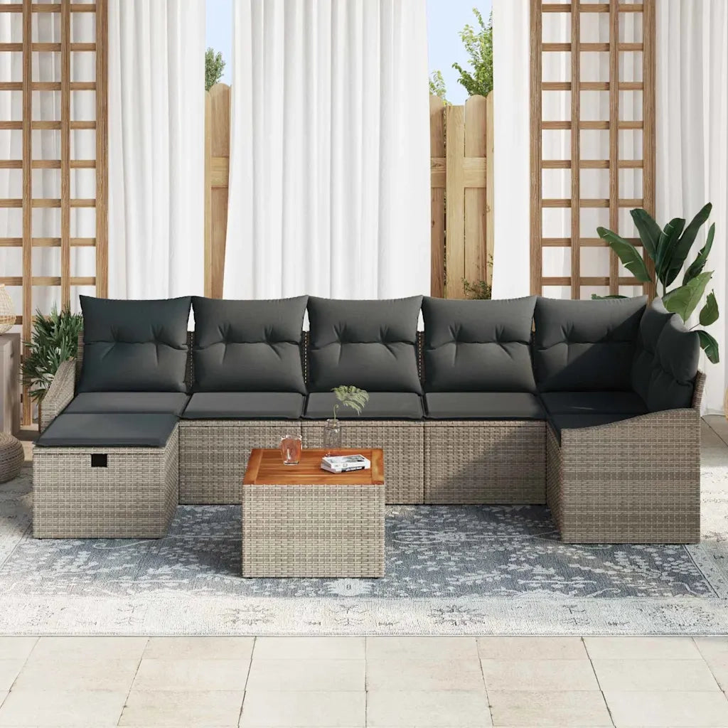Set Divano da Giardino con cuscino 8 pcs Grigio polyrattan