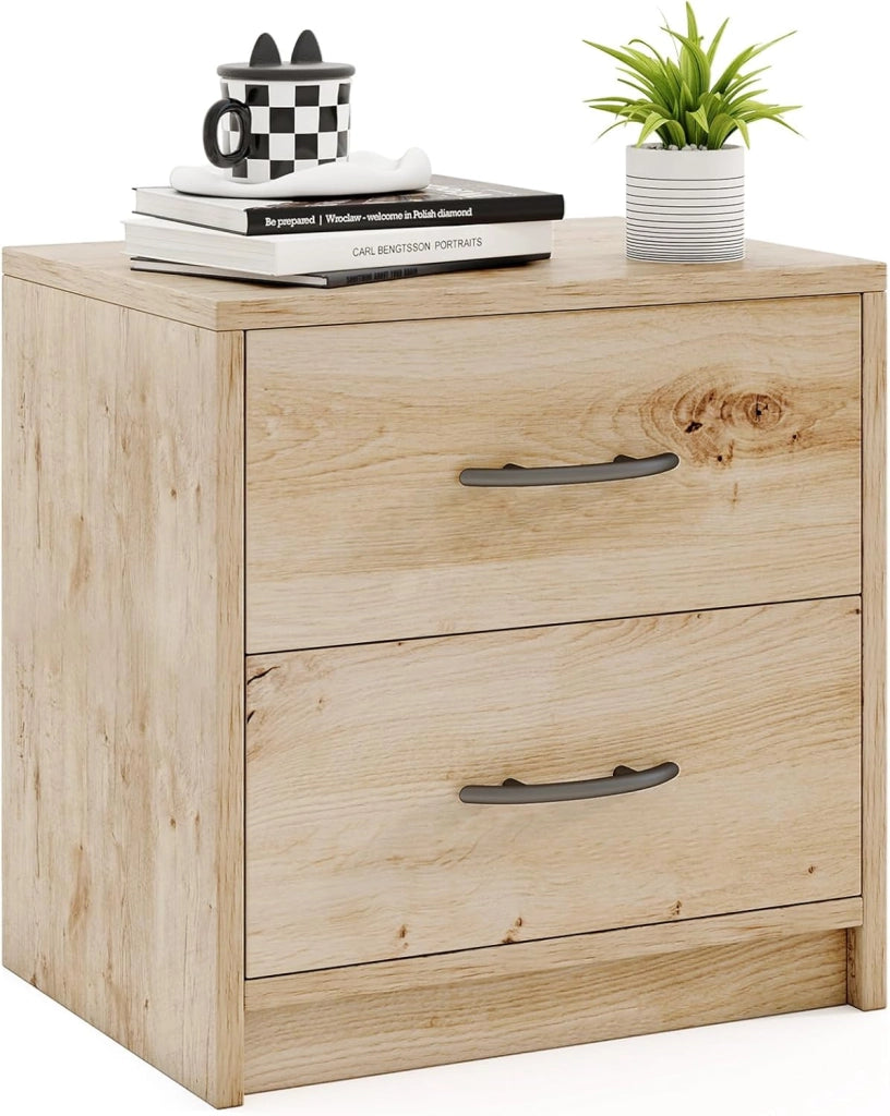 COSTWAY Comodino Camera da Letto con 2 Cassetti, Comodino Salvaspazio in Legno, Comodino Mobile da Letto con Kit Antiribaltamento, per Soggiorno e Studio, 38,5 x 28 x 39 cm (Naturale, 2 Cassetti)