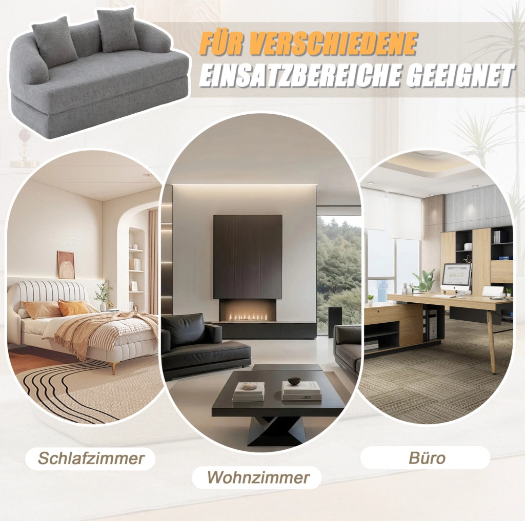 Divano letto 2 posti pieghevole in chenille grigio chiaro 157x84x65 cm