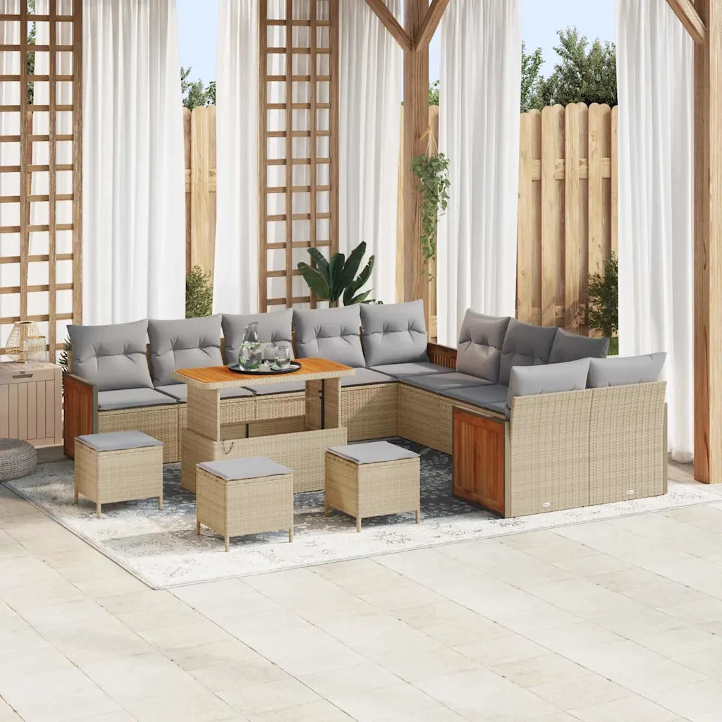 Set Divano da Giardino 18 pcs Beige e Grigio Chiaro polyrattan