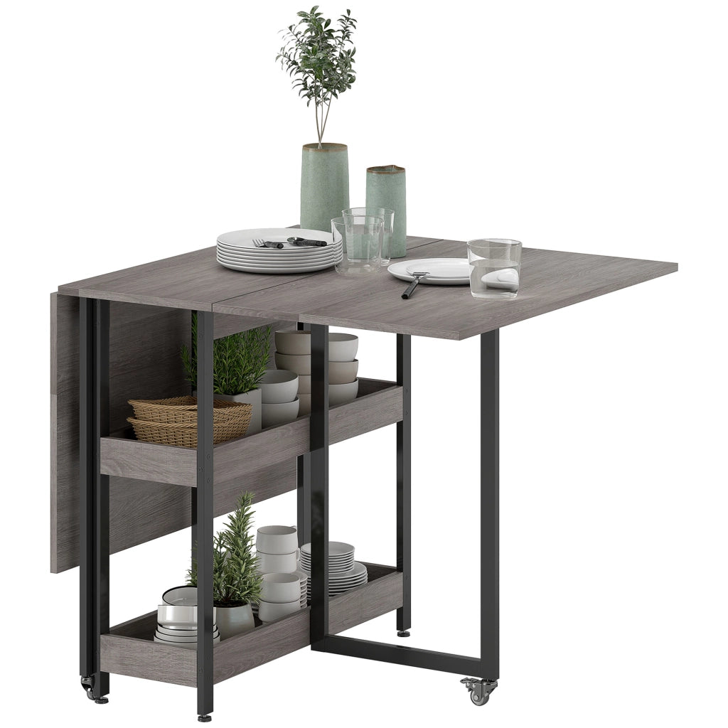 Tavolo Pieghevole a 2 Ribalte per 4 Persone con 2 Ripiani Aperti, in Legno e Metallo, 133.4x80x75 cm, Grigio
