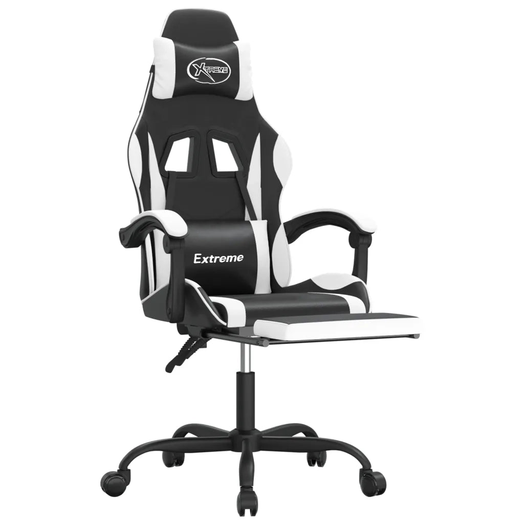 Sedia da Gaming | Sedia da e-sports Girevole Poggiapiedi Nero e Bianco Similpelle