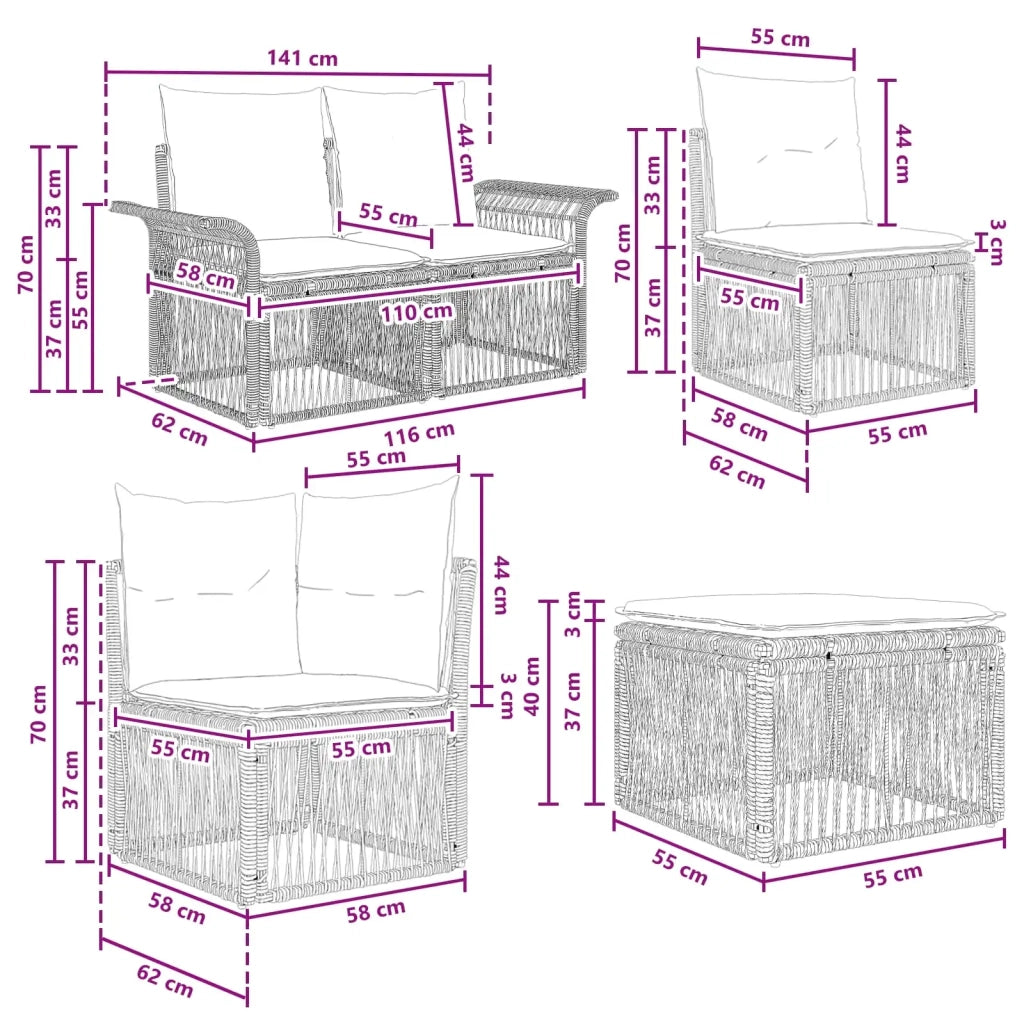 Set Divano da Giardino 8 pz Nero polyrattan 3434920