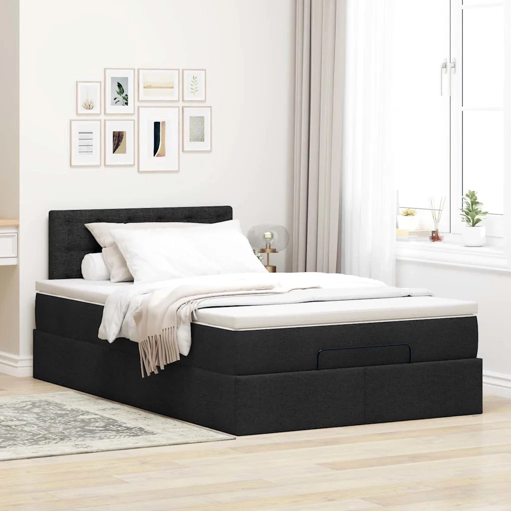 Pouf Letto con Materasso Nero 120x200 cm in Tessuto 3312466