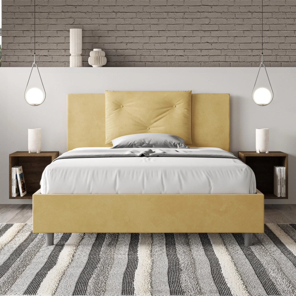 BS COM Letto una piazza e mezza con rete imbottito 130x200 microfibra ocra