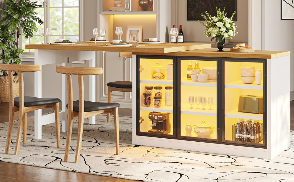 Tavolo allungabile con credenza laterale e luci multicolore, bianco