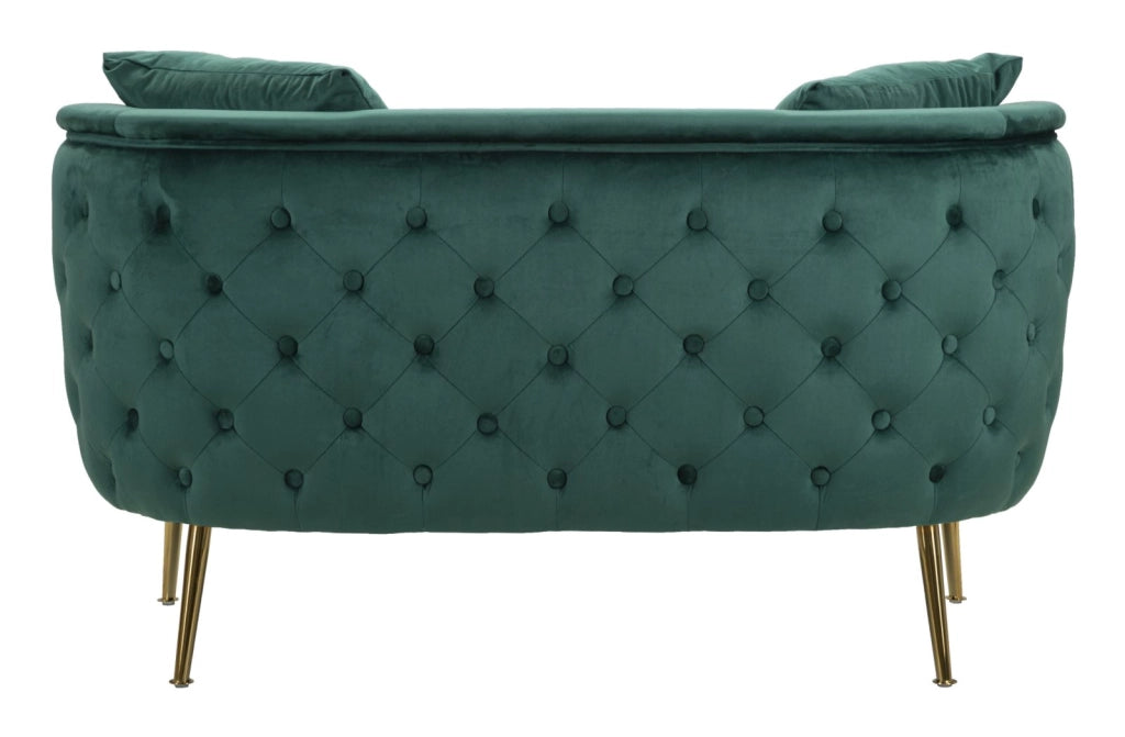 Divano 2 posti in metallo e tessuto dorato e verde cm 127x74x73
