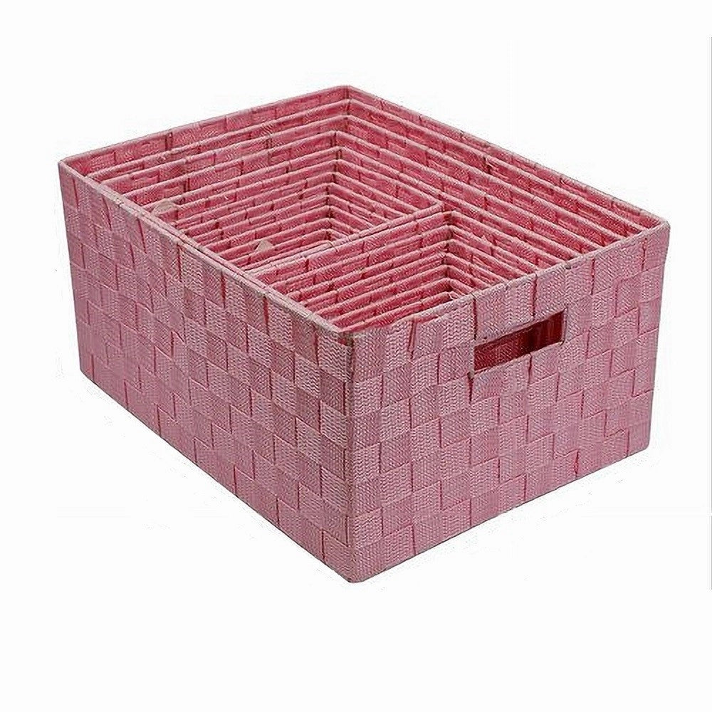 Trade Shop - Set 21 Pezzi Box Scatola In Tessuto Portaoggetti Organizer Con Manici Rosa 79089 -