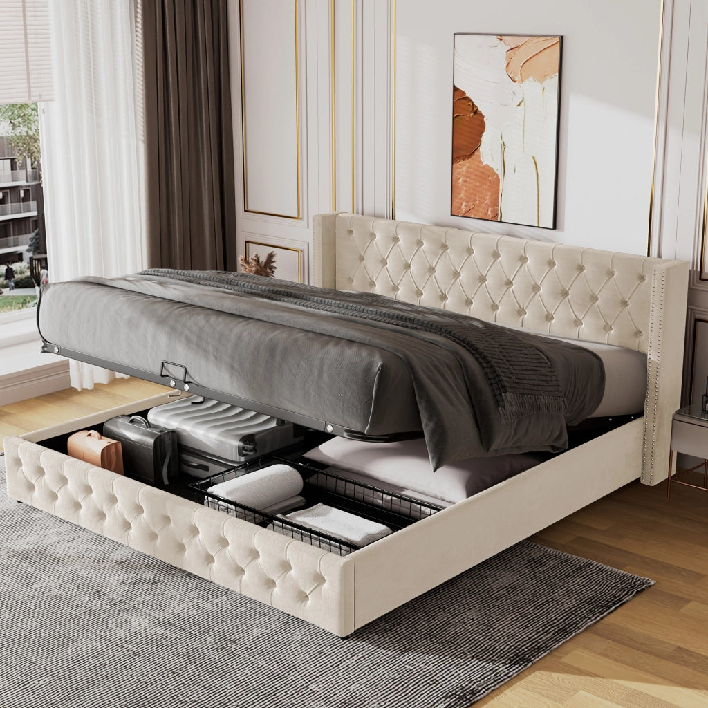 LETTO Contenitore Chesterfield 180x200 cm Velluto Grigio