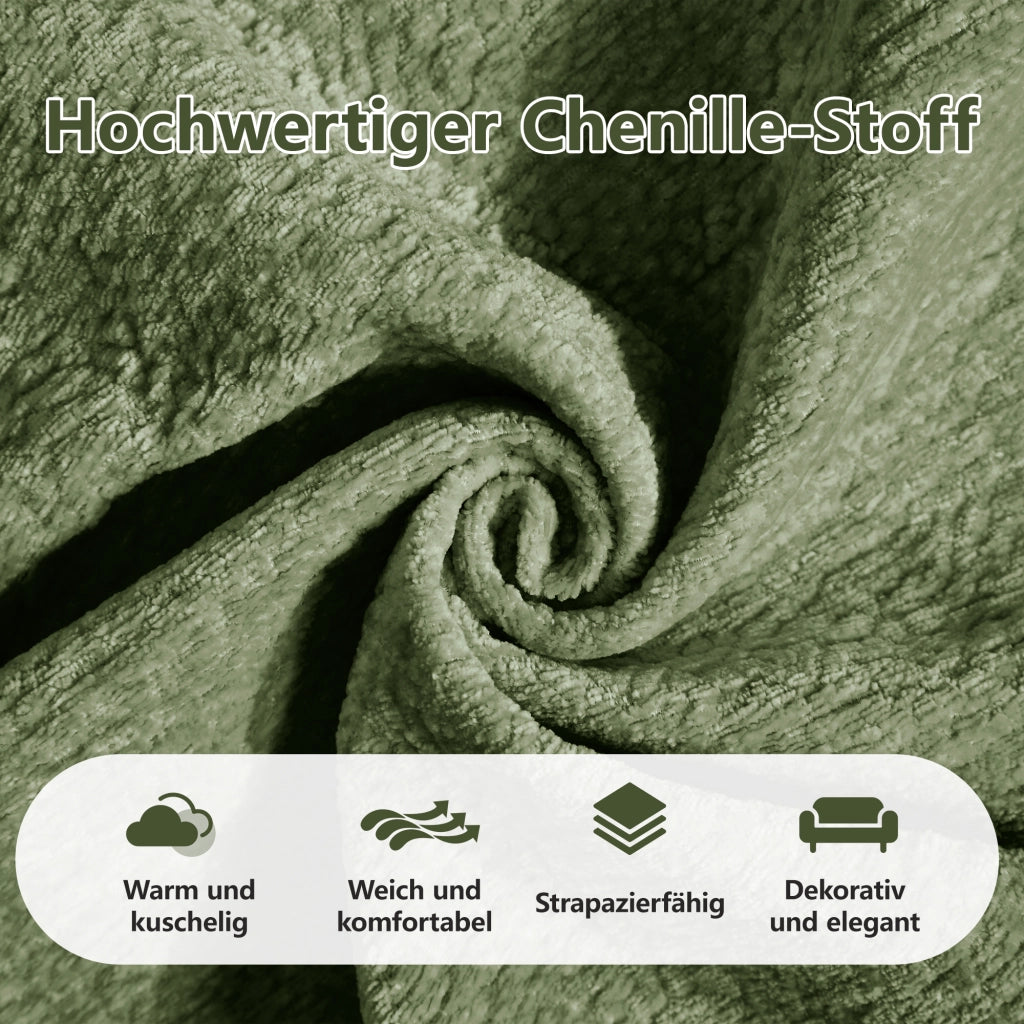 Divano modulare con cuscini trapuntati e cuscino piccolo, in Chenille, Verde 330 × 86 × 90 cm