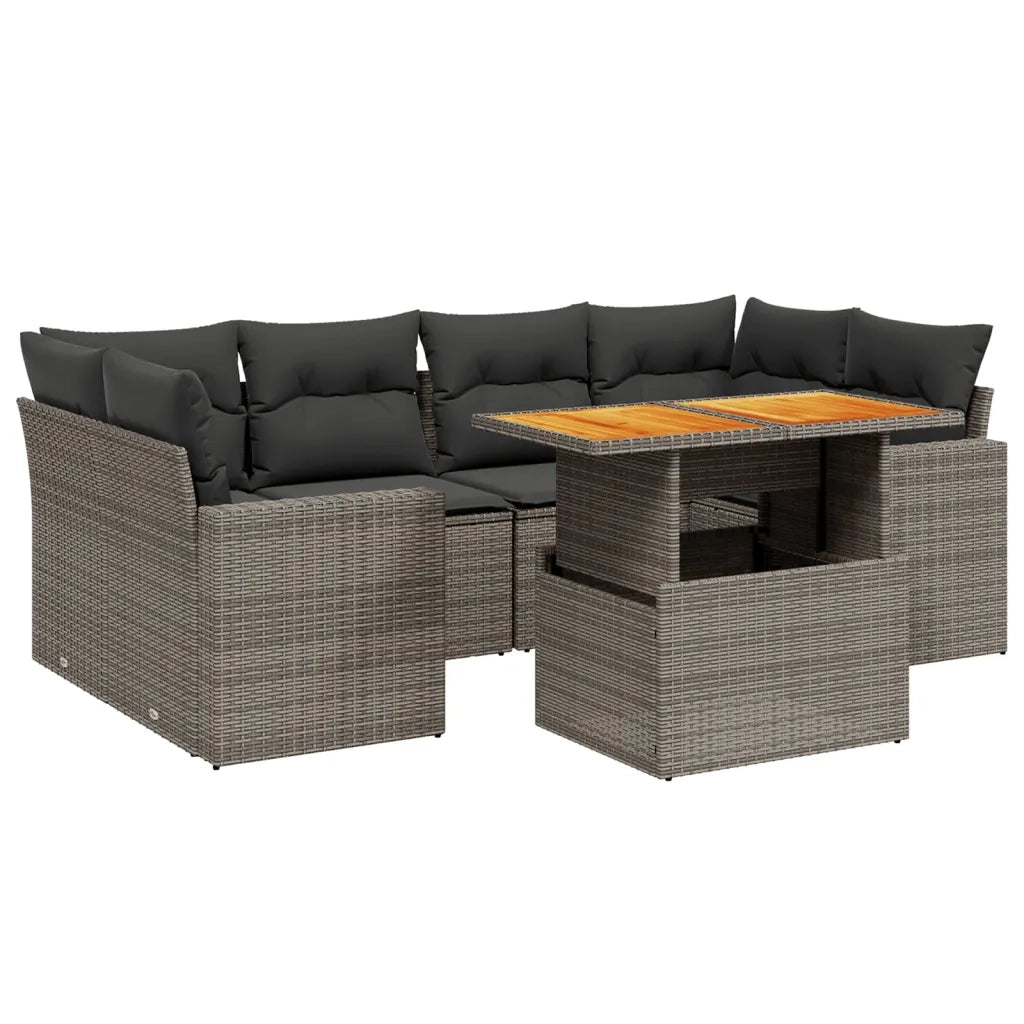 Set Divani da Giardino 7 pz con Cuscini Grigio in Polyrattan