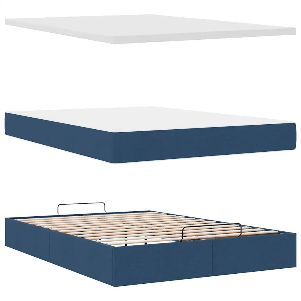 Struttura Letto Pouf con Materasso Blu 140x190 cm in Tessuto 3314009