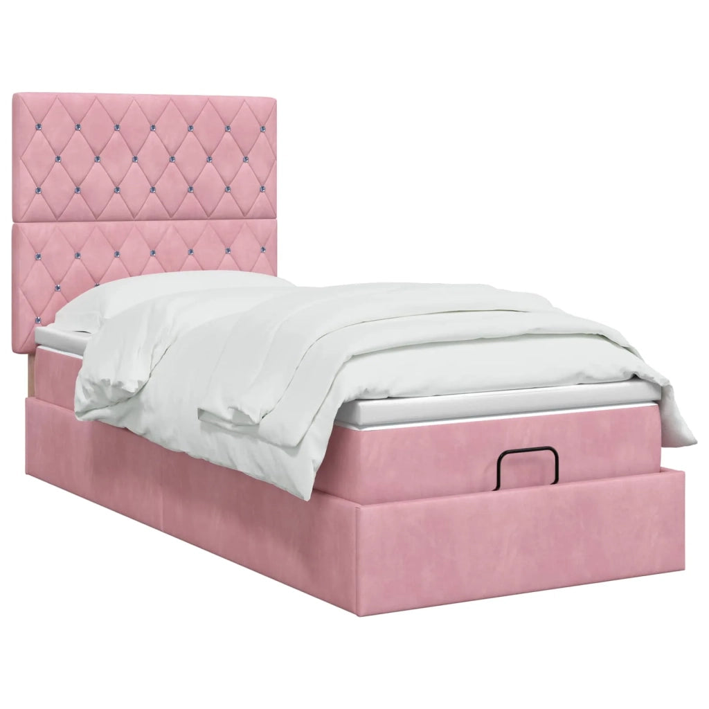 Letto Ottomano con Materasso e LED Rosa 100 x 200 cm Velluto 3458216