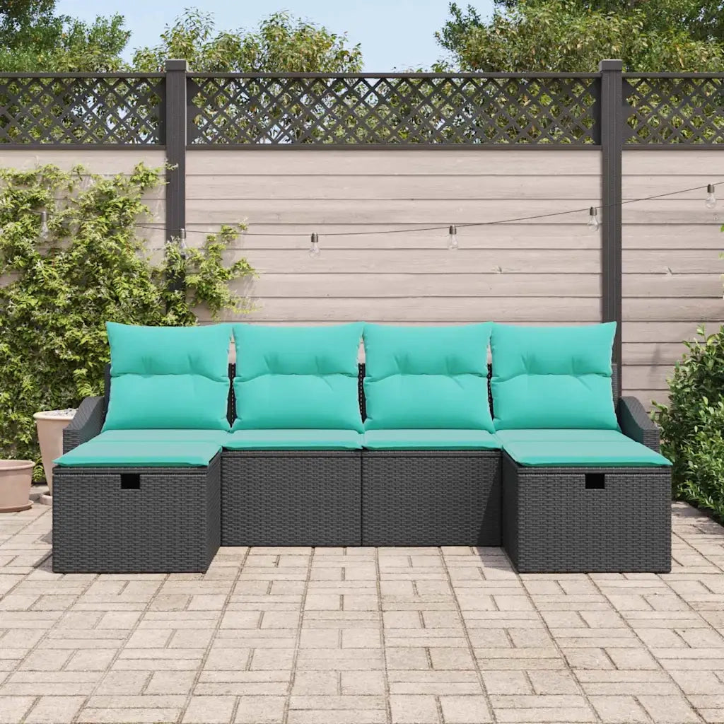 Set Divano da Giardino con cuscino 6 pcs Nero Poly Rattan 3359325