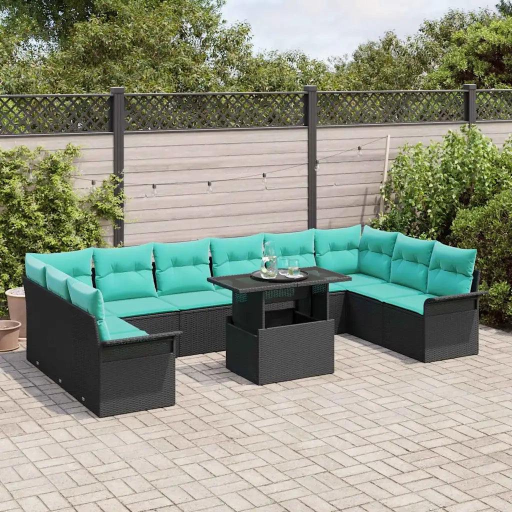 Set Divano da Giardino con cuscino 11 pcs Nero Poly Rattan 3348362