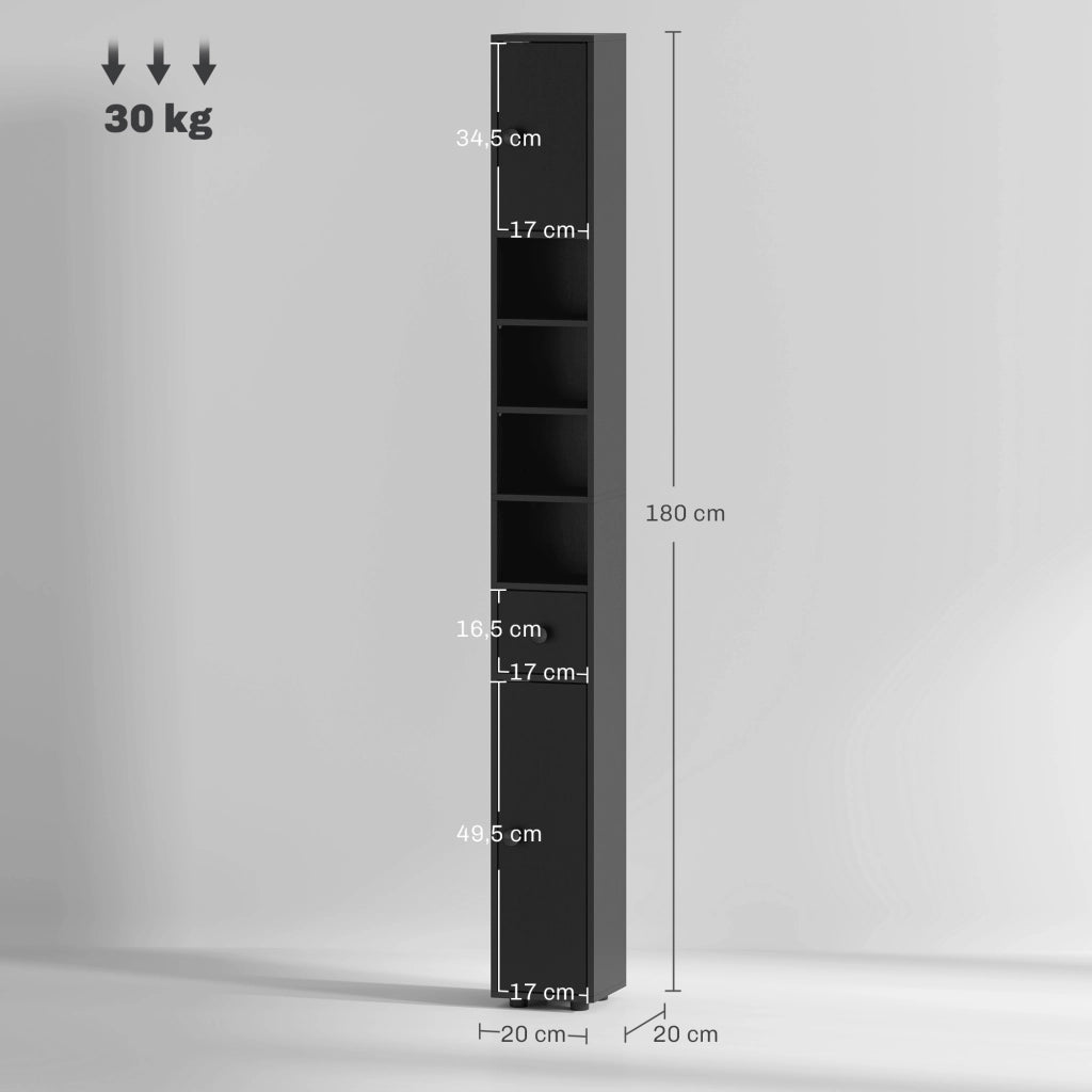 Colonna Armadietto Bagno con Ripiani Regolabili ¨C Minimal ¨C 20x20x180 cm Nero