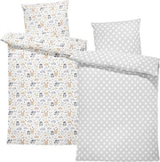 Set di copriletro del letto per bambini 100x135 cm, 2 pezzi - set di biancheria da letto per bambini con cuscino coprente 60x40 cm di cotone, grigio con stelle e uccelli bianchi