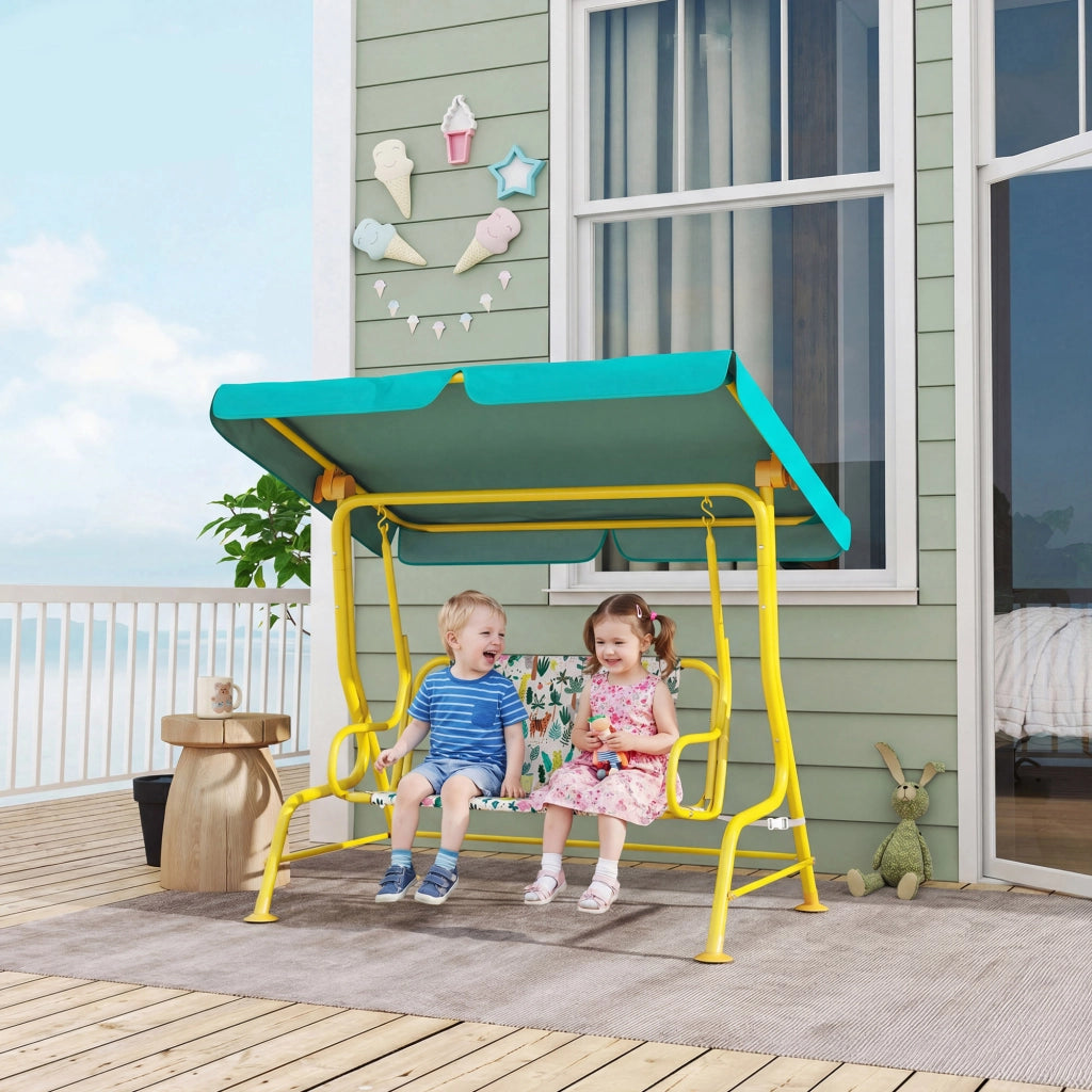 Altalena per bambini 2 posti con tetto regolabile ¨C zephmum ¨C Verde 112x75x120cm