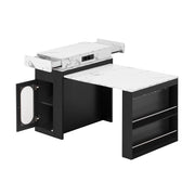 Isola da Cucina con 1 Cassetto; 1 Anta in Vetro; Piano Ribaltabile e Prese; in MDF e Vetro; Nero