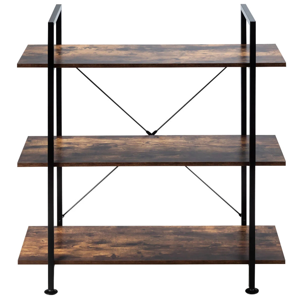 Libreria industriale a 3 ripiani 90 x 36 x 99 cm con dispositivo antiribaltamento finitura truciolare retrò colore caffè 20_0020698