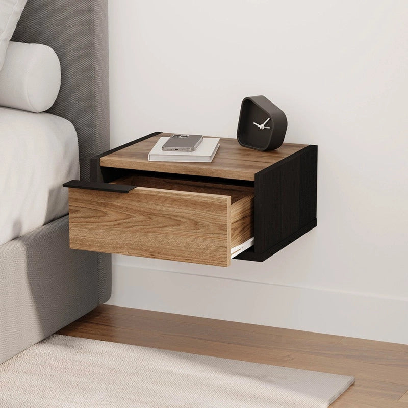 Comodino sospeso Eco in colore nero e rovere oud