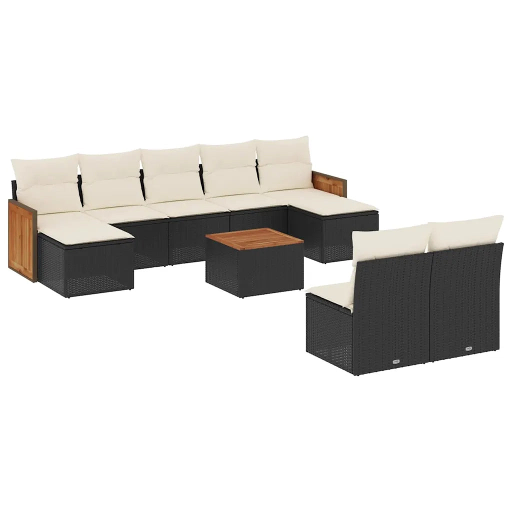 Set Divani da Giardino 10pz con Cuscini in Polyrattan Nero 3260460