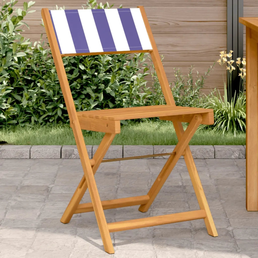 Sedie Bistr¨° 2 pz | Sedie da Esterno Blu e Bianco Legno Massello Acacia e Tessuto