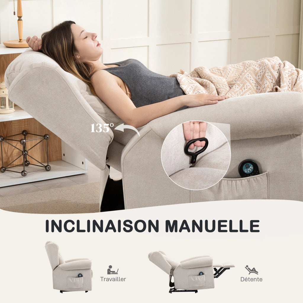 Poltrona relax massaggiante con riscaldamento e poggiapiedi regolabile - Xylo - beige